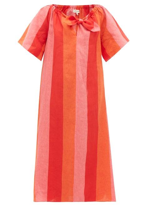 Matchesfashion.com Mara Hoffman - Kamala Off-shoulder Striped-linen Dress - Womens - Red Stripe