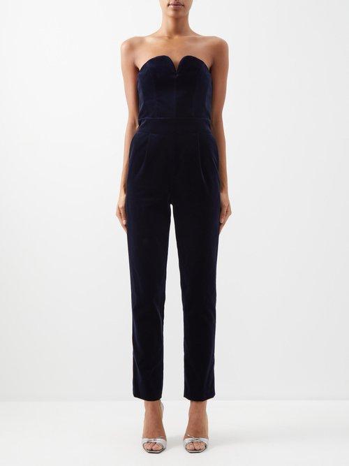 Blaz Milano - Jealousy Strapless Velvet Jumpsuit - Womens - Navy