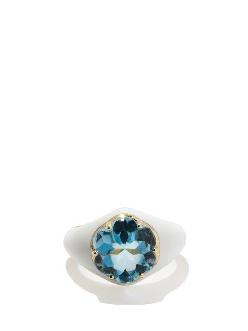 Matchesfashion.com Bea Bongiasca - Da Funkadelic Topaz, 9kt Gold & Enamel Ring - Womens - White Multi
