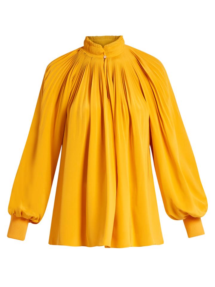 Tibi Pleated Silk Crepe De Chine Top