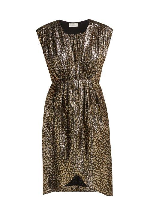 Matchesfashion.com Masscob - Troya Silk Lurex Leopard Pattern Dress - Womens - Black Gold