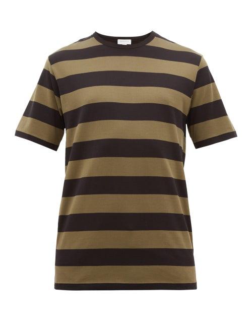 Matchesfashion.com Sunspel - Striped Cotton Jersey T Shirt - Mens - Khaki Multi