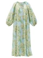 Matchesfashion.com Bernadette - Georgette Bouquet-print Linen Midi Dress - Womens - Blue Multi