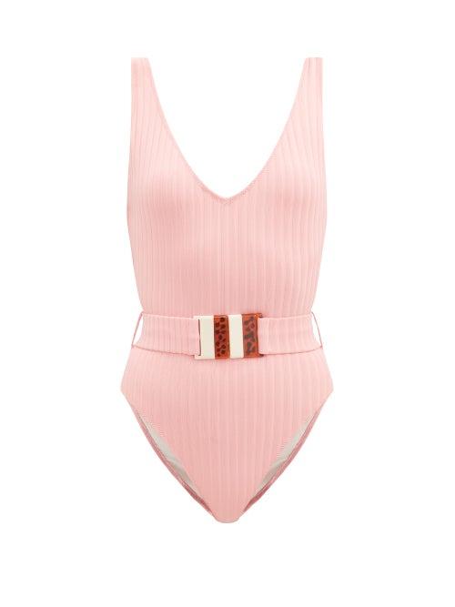 Matchesfashion.com Solid & Striped - The Michelle Belted Ribbed-jersey Swimsuit - Womens - Pink