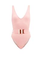 Matchesfashion.com Solid & Striped - The Michelle Belted Ribbed-jersey Swimsuit - Womens - Pink