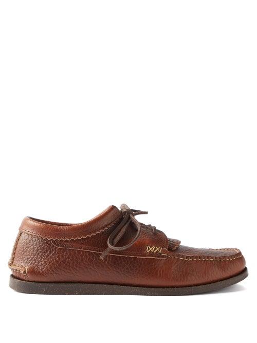 Yuketen - Blutcher Kiltie Grained-leather Moccasins - Mens - Brown