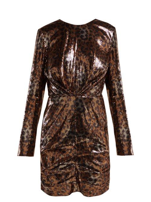Matchesfashion.com Msgm - Leopard Print Sequinned Mini Dress - Womens - Black Gold