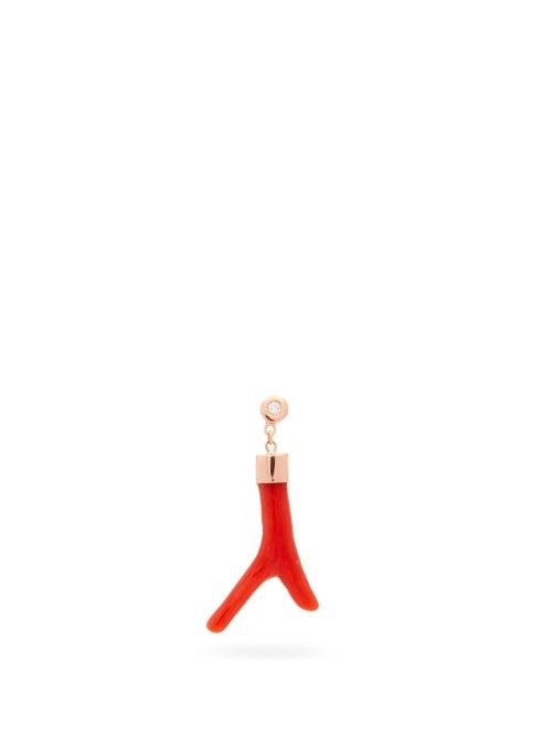Matchesfashion.com Jacquie Aiche - Diamond, Coral & 14kt Rose-gold Single Earring - Womens - Red