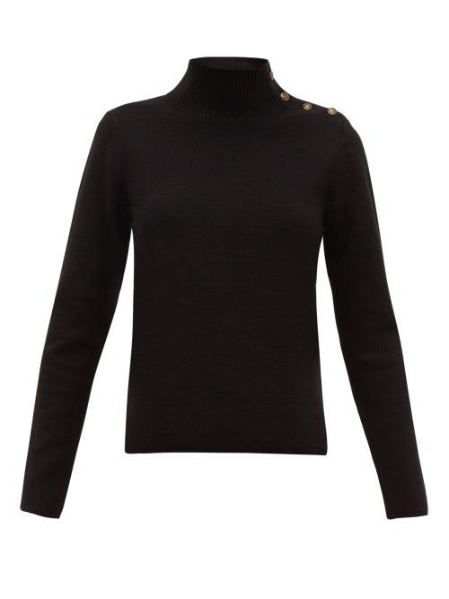 Matchesfashion.com Nili Lotan - Leonard Buttoned Roll-neck Wool-blend Sweater - Womens - Black