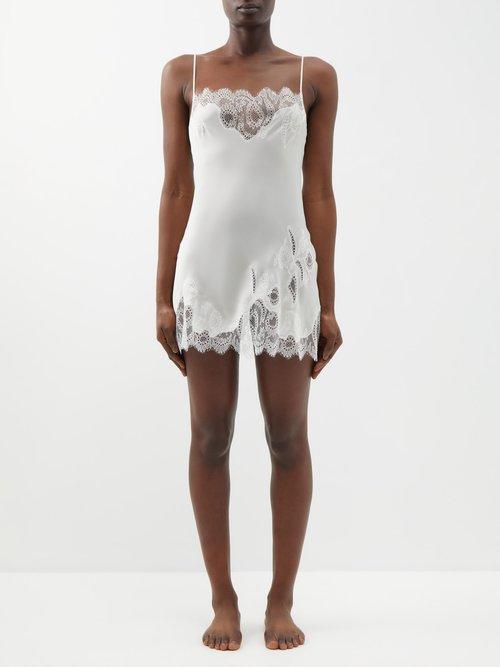 Carine Gilson - Lace-trimmed Silk-satin Slip Dress - Womens - White