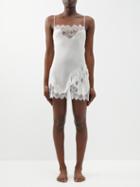 Carine Gilson - Lace-trimmed Silk-satin Slip Dress - Womens - White