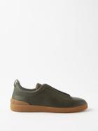 Zegna - Triple Stitch Leather Trainers - Mens - Olive Green