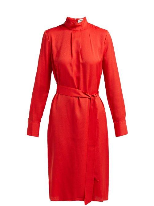 Matchesfashion.com Cefinn - Tie Waist Jacquard Dress - Womens - Red