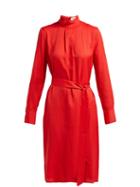 Matchesfashion.com Cefinn - Tie Waist Jacquard Dress - Womens - Red