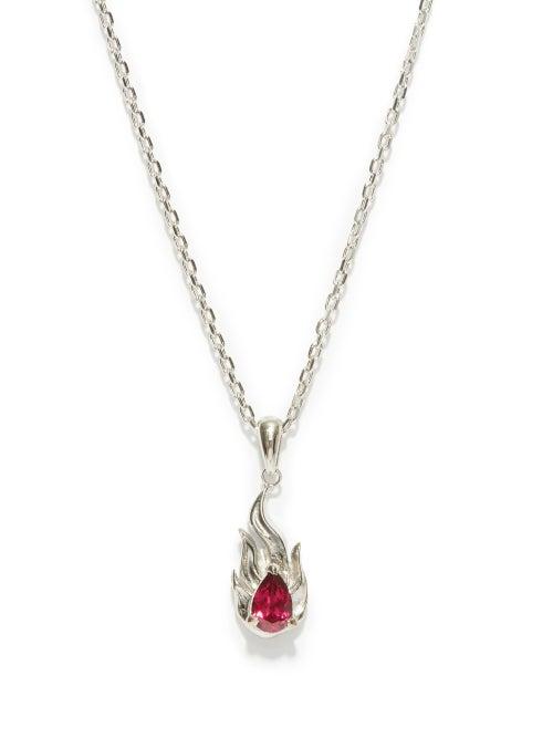 Matchesfashion.com Alan Crocetti - Micro Gem In Heat Ruby & 18kt White-gold Necklace - Mens - White Gold