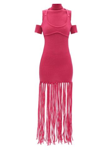 Thebe Magugu - Fringed-hem Wool Dress - Womens - Pink