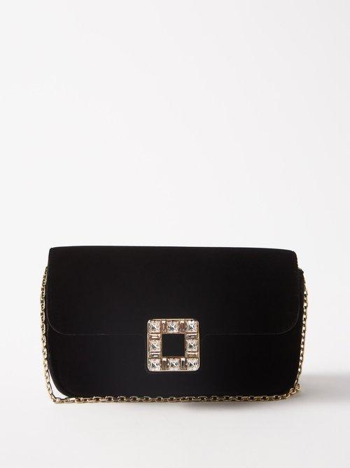 Roger Vivier - Tres Vivier Crystal-buckle Velvet Cross-body Bag - Womens - Black