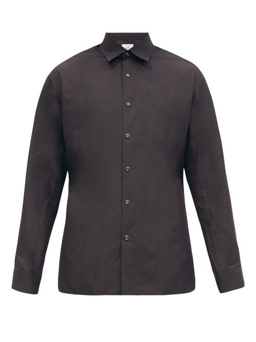 Matchesfashion.com Dunhill - Logo-button Side-slit Cotton-poplin Shirt - Mens - Black