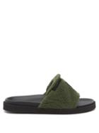 Altu - Logo Patch Shearling And Leather Slides - Womens - Black Green
