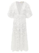 Matchesfashion.com Dodo Bar Or - Bernadette Floral-appliqu Cotton-voile Dress - Womens - White