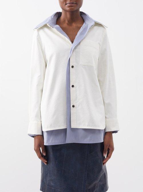 Bottega Veneta - Layered Cotton-blend Shirt - Womens - Cream Blue