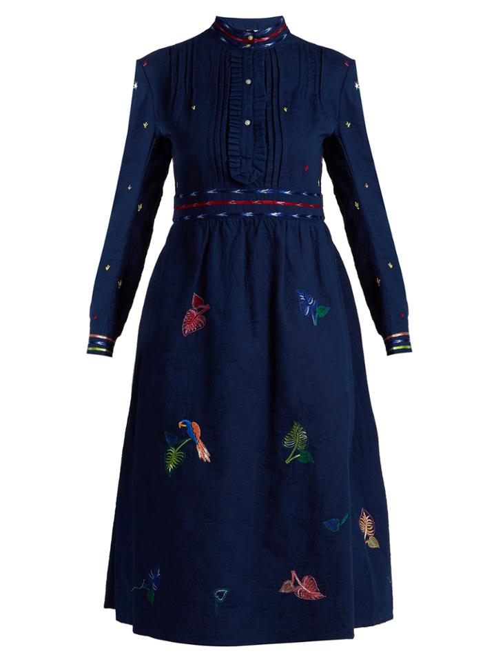 Thierry Colson Rebecca Floral-embroidered Cotton Dress
