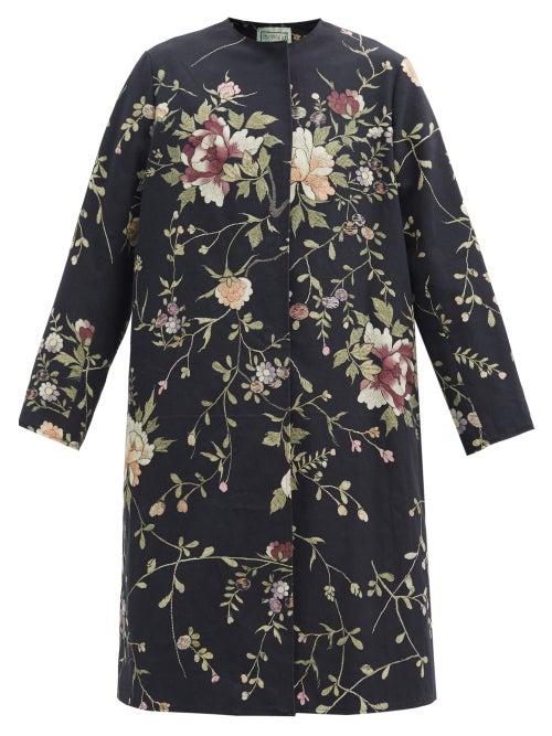 Matchesfashion.com By Walid - Tanita Floral-embroidered Cotton-canvas Coat - Womens - Black Multi