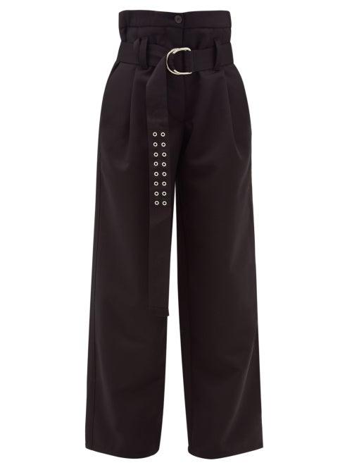 Matchesfashion.com La Fetiche - Yves High Rise Belted Wool Wide Leg Trousers - Womens - Black
