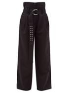 Matchesfashion.com La Fetiche - Yves High Rise Belted Wool Wide Leg Trousers - Womens - Black