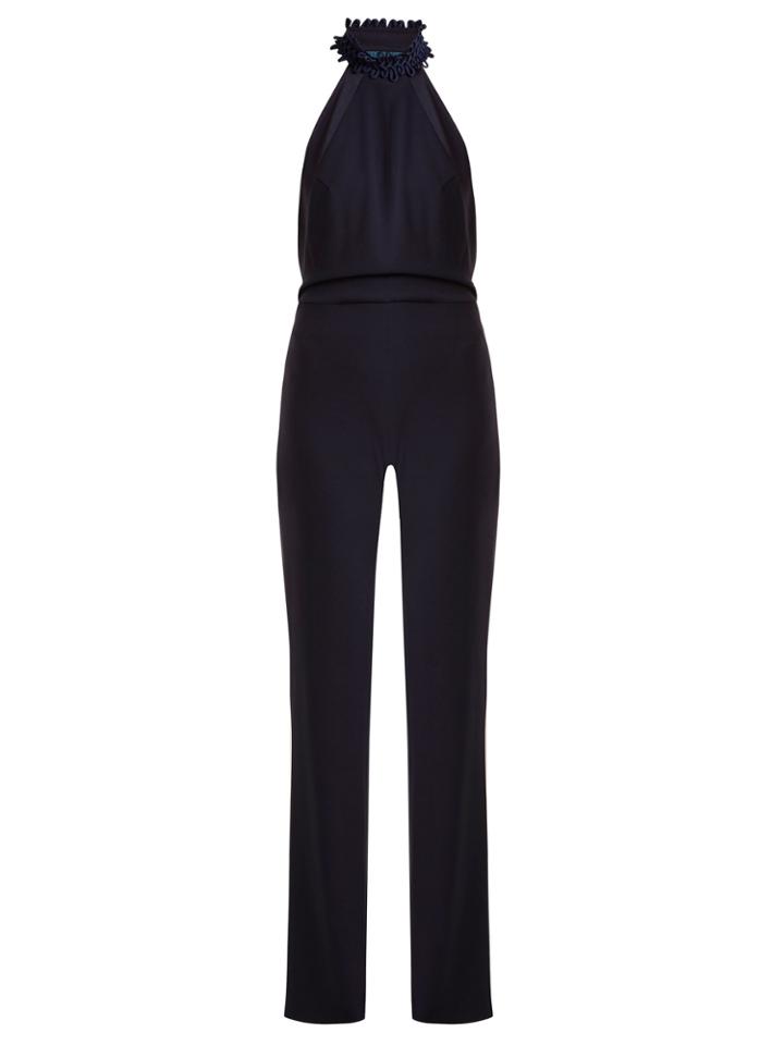 Galvan Rio Halterneck Tassel-trimmed Satin Jumpsuit