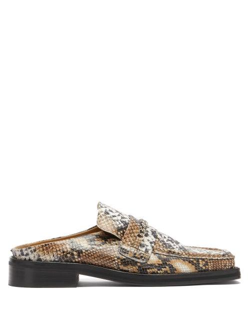Matchesfashion.com Martine Rose - Curb-chain Square-toe Snake-effect Leather Loafers - Womens - Beige Multi