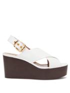 Matchesfashion.com Marni - Crossover-strap Leather Slingback Wedge Sandals - Womens - White