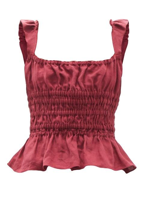 Matchesfashion.com Brock Collection - Silvia Shirred Linen Top - Womens - Red