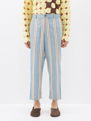 Harago - Striped Cotton-chambray Trousers - Mens - Blue Multi