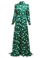 Matchesfashion.com Carolina Herrera - Poppy Print Gathered Satin Gown - Womens - Green Multi