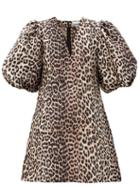 Matchesfashion.com Ganni - Puff-sleeve Leopard-jacquard Mini Dress - Womens - Leopard