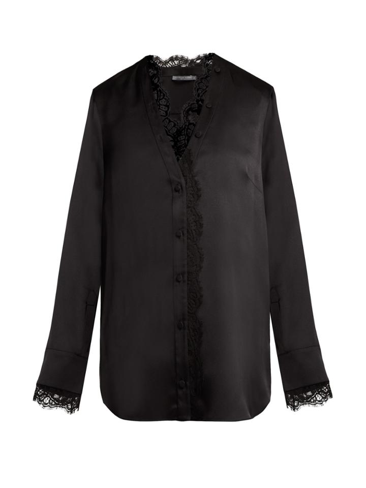 Alexander Mcqueen Lace-trim Silk-satin Blouse
