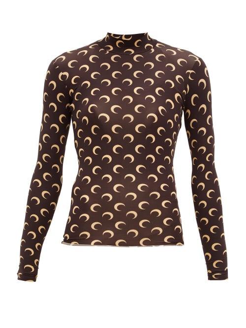 Matchesfashion.com Marine Serre - Crescent Moon-print Stretch-jersey Top - Womens - Brown