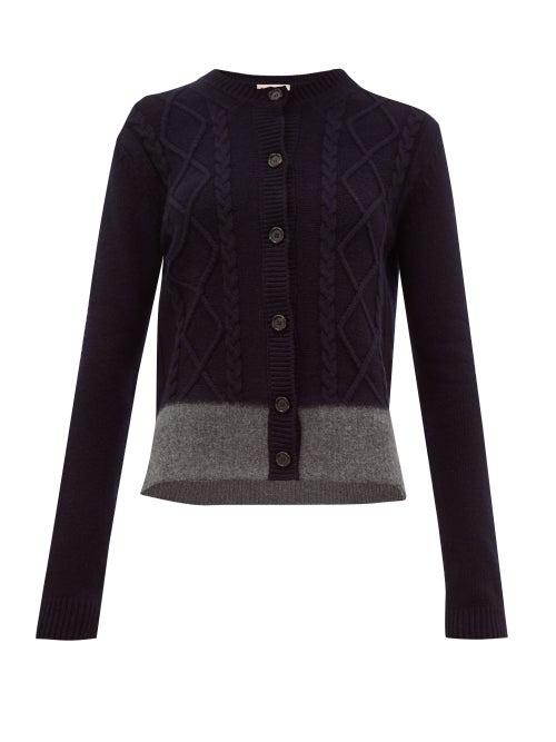 Matchesfashion.com Marni - Felted Hem Cable Knit Cardigan - Womens - Navy Multi