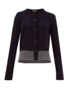 Matchesfashion.com Marni - Felted Hem Cable Knit Cardigan - Womens - Navy Multi