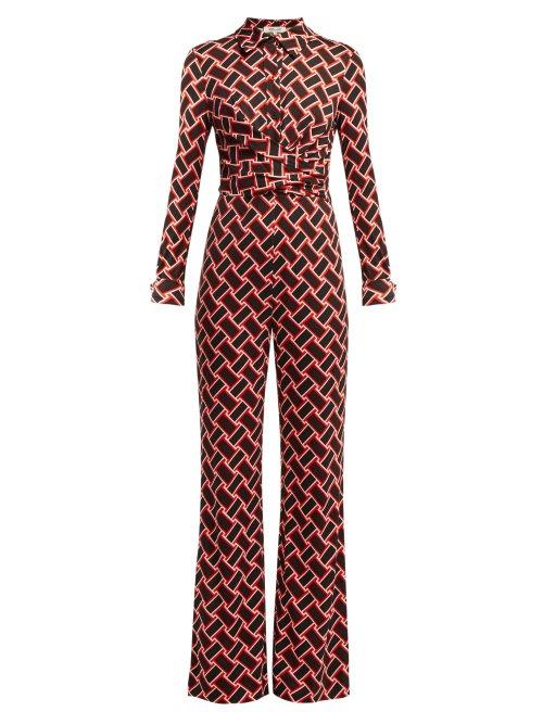 Matchesfashion.com Diane Von Furstenberg - Michele Silk Jumpsuit - Womens - Black Red