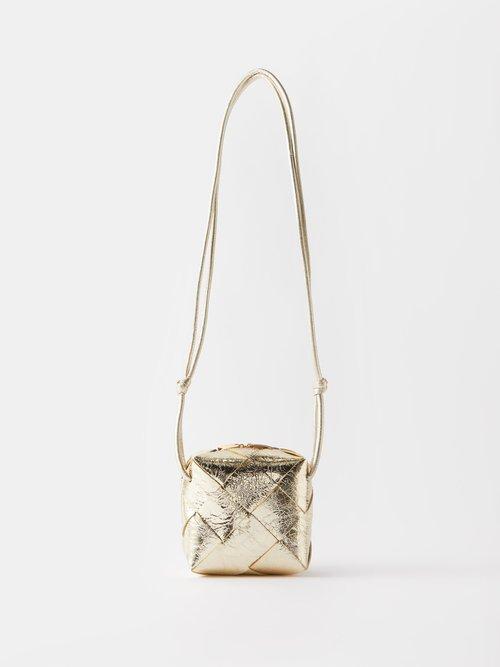 Bottega Veneta - Cassette Mini Intrecciato-leather Cross-body Bag - Womens - Gold