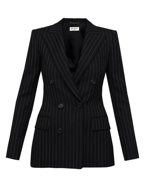 Saint Laurent - Double-breasted Pinstriped Suit Jacket - Womens - Black Stripe