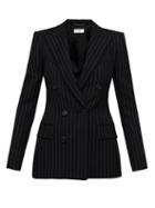 Saint Laurent - Double-breasted Pinstriped Suit Jacket - Womens - Black Stripe