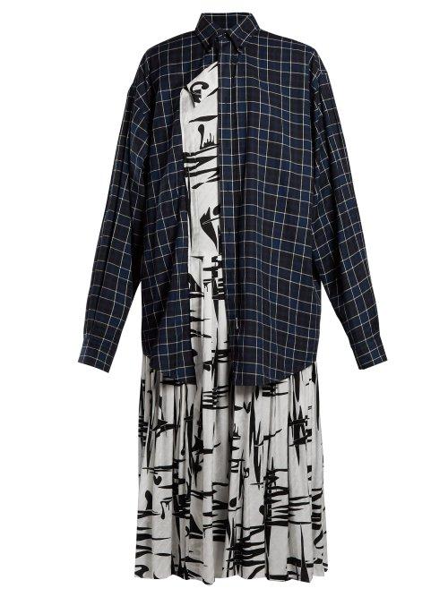 Matchesfashion.com Balenciaga - Layered Cotton And Silk Shirtdress - Womens - Blue Multi