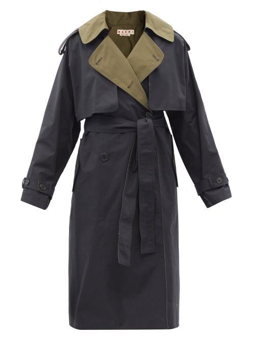 Ladies Rtw Marni - Bi-colour Belted Cotton-blend Trench Coat - Womens - Black Green