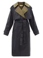 Ladies Rtw Marni - Bi-colour Belted Cotton-blend Trench Coat - Womens - Black Green
