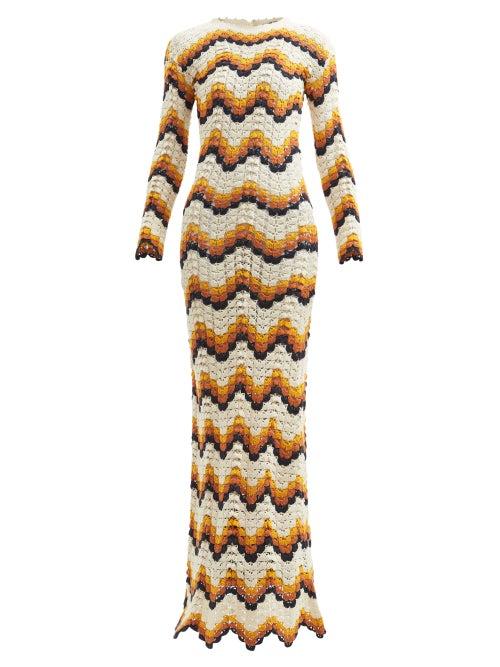Matchesfashion.com Escvdo - Abanico Hand-crochet Pima-cotton Maxi Dress - Womens - Cream Multi