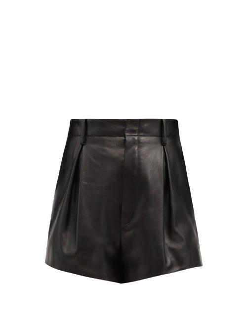 Matchesfashion.com Saint Laurent - High-rise Pleated Leather Shorts - Womens - Black