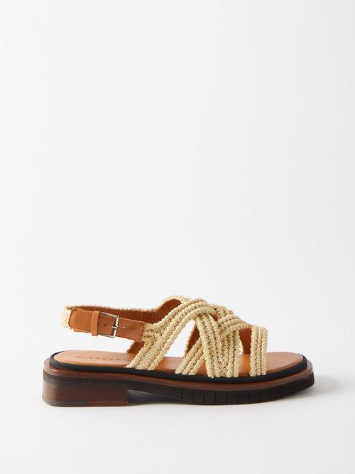 Clergerie - Alana Crossover-strap Raffia Sandals - Womens - Beige
